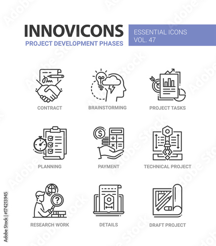 Project Development Phases - modern vector line icons set