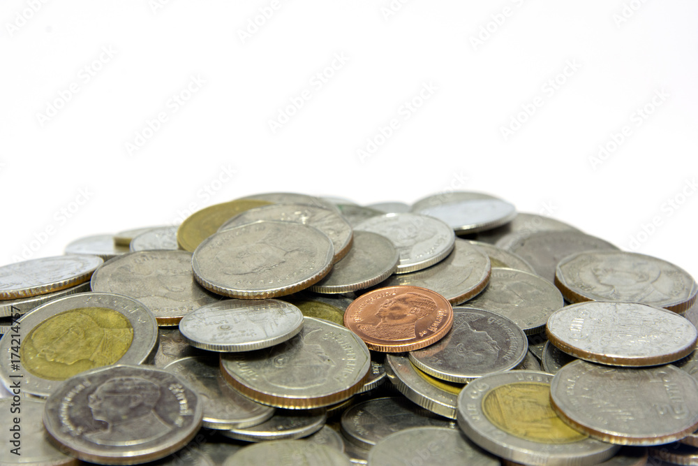 pile thai coin bath. on white background. isolated. pile thai coin bath. on white background. isolated.