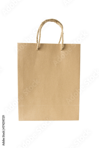 Blank brown paper bag isolated on white background.