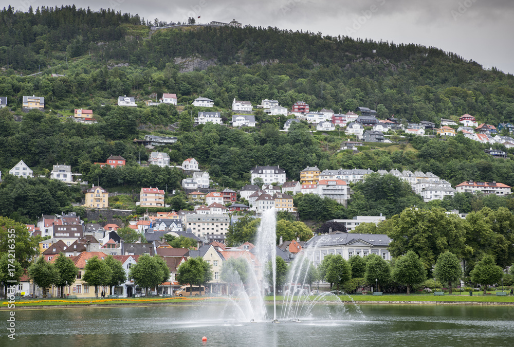 bergen in norway with hills and houses