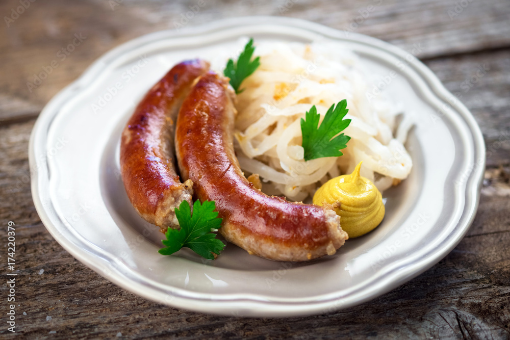 Sausage with boiled turnip