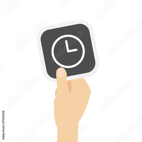 Hand hält graue Karte - Uhr