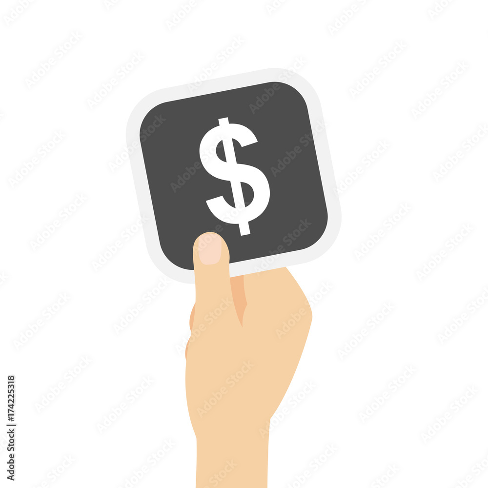 Hand hält graue Karte - Dollar - Währung Hand hält graue Karte - Dollar - Währung