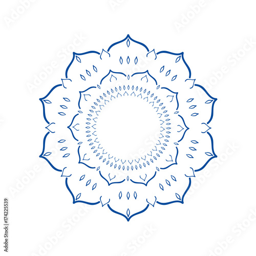 Mandala ornament. Round template. Decorative element  can be used for greeting card, wedding invitation, yoga poster, coloring book.. Doodle emblem.