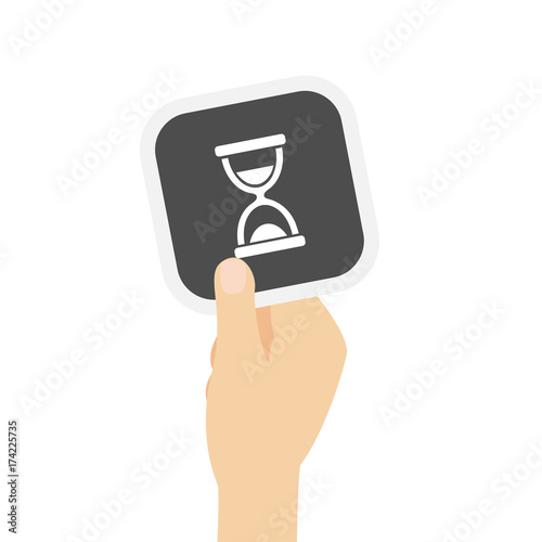 Hand hält graue Karte - Sanduhr