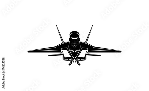 Silhouette of a hunting plane seen from the front
