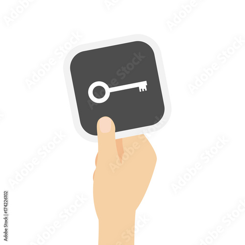 Hand hält graue Karte - Schlüssel - Haus