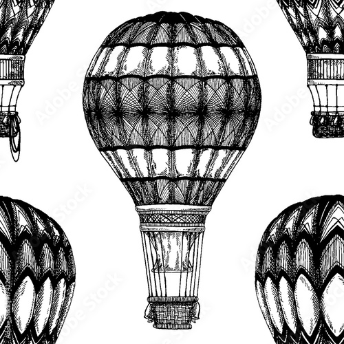 Vintage balloon Vector image on blackboard Chalk Illustration Seamless vector pattern with hot air balloon Balloon festivals