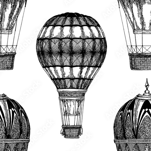 Vintage balloon Vector image on blackboard Chalk Illustration Seamless vector pattern with hot air balloon Balloon festivals