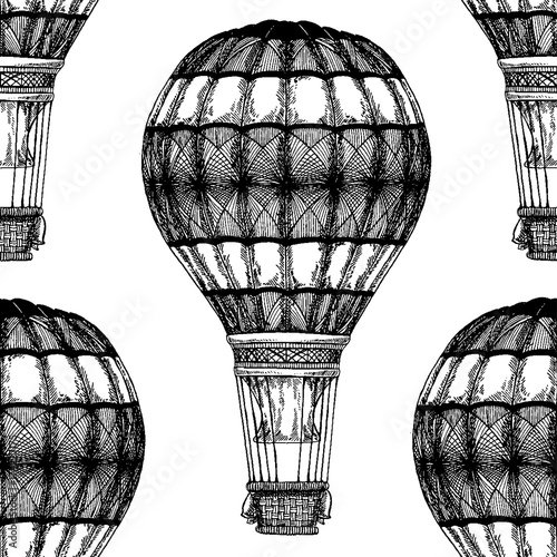 Vintage balloon Vector image on blackboard Chalk Illustration Seamless vector pattern with hot air balloon Balloon festivals