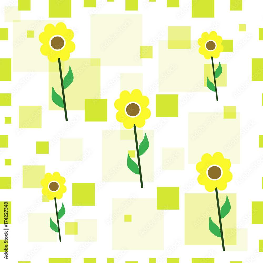 Fototapeta premium seamless tileable texture with yellow sunflowers and green squares