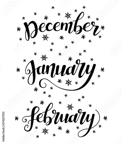 Cute brush calligraphy of winter months of the year