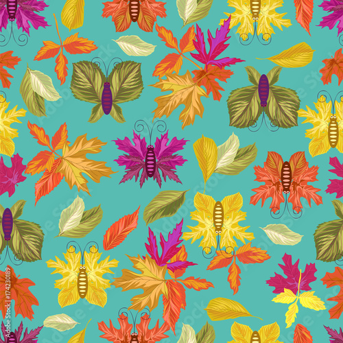 butterflies and leaves. seamless pattern