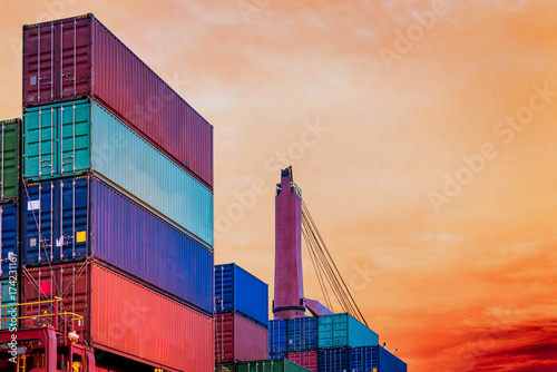 Contrainer on ship port import and export photo