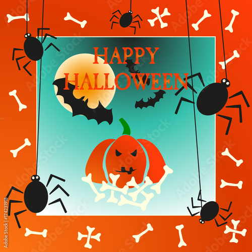 Happy Halloween card with pumpkin..