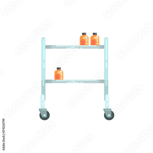 Glass table on wheels, medical equipment vector Illustration