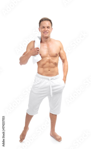 Muscular man on white background