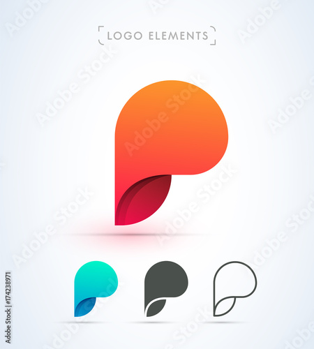 Abstract letter P vector logo. Material design, flat, line art style. App icon