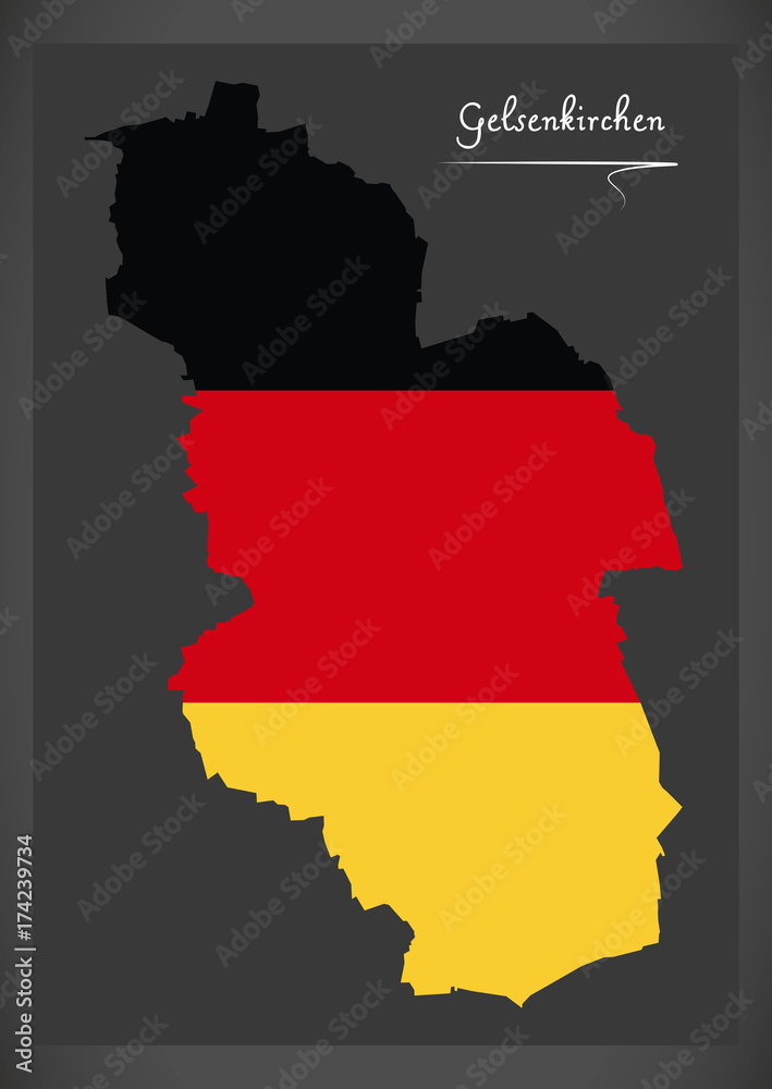 Gelsenkirchen map with German national flag illustration Gelsenkirchen map with German national flag illustration