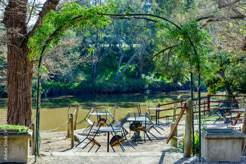 Wallpaper Mural Studley Park Boathouse, empty tables and chairs at the cafe on the Yarra River in Kew, Melbourne, Australia Torontodigital.ca