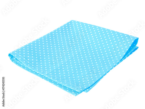 Blue kitchen towel folded isolated.