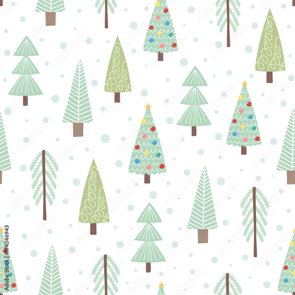 Cute Christmas trees seamless pattern. Vector illustration