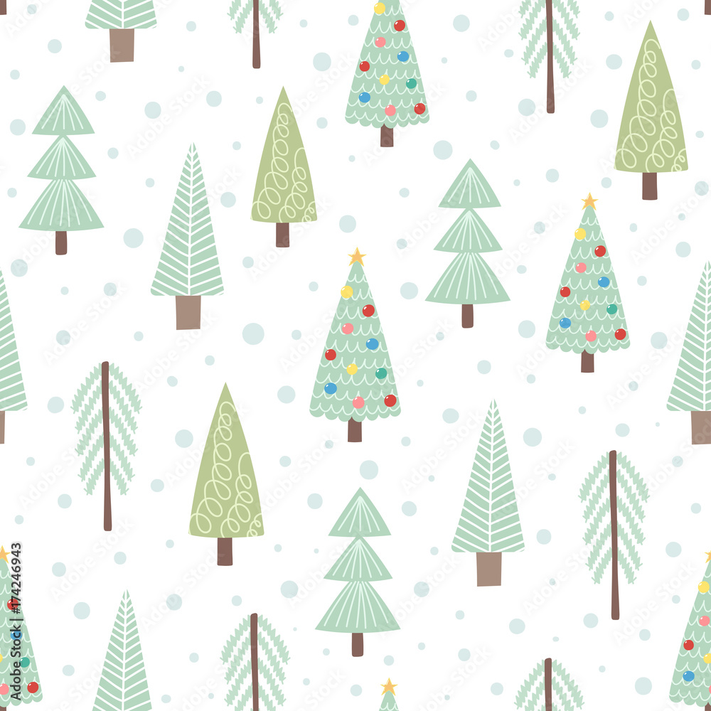 Obraz premium Cute Christmas trees seamless pattern. Vector illustration