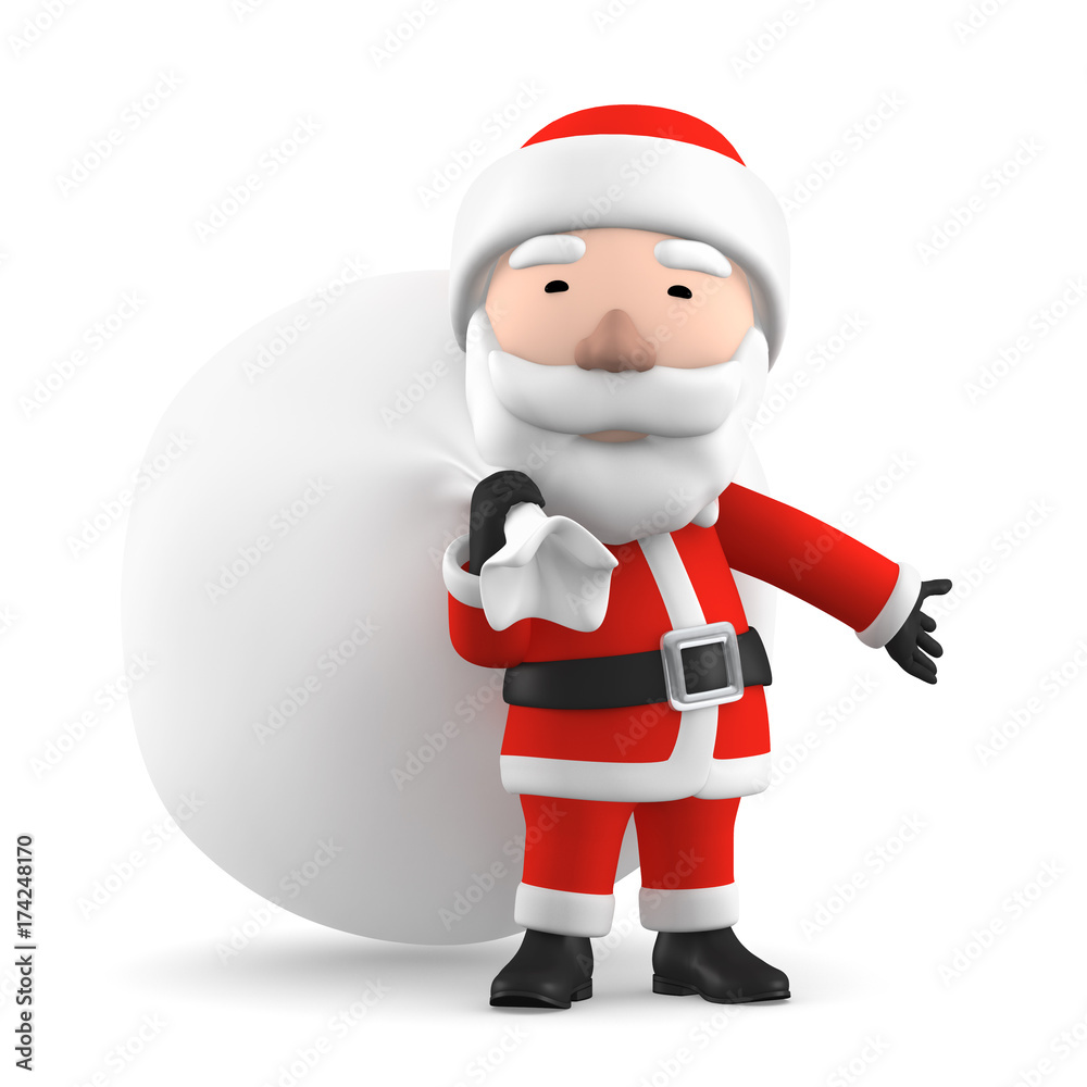 Santa Claus with big bag, 3D illustration Santa Claus with big bag, 3D illustration