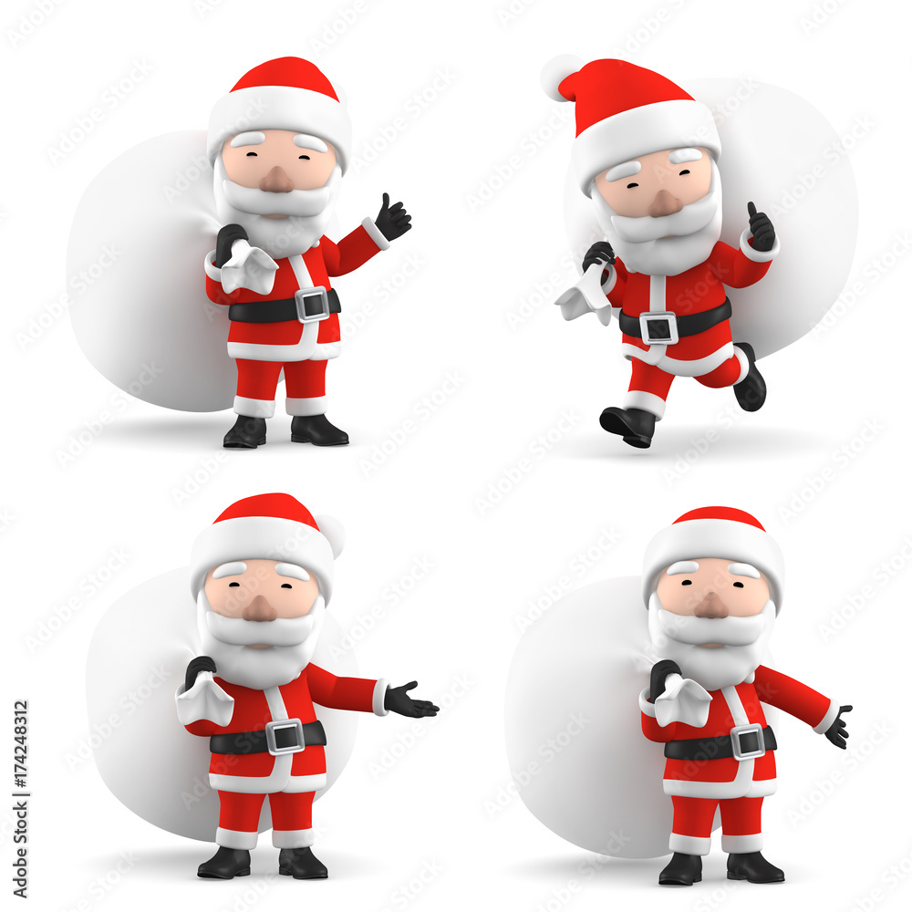 Santa Claus with big bag, 3D illustration Santa Claus with big bag, 3D illustration