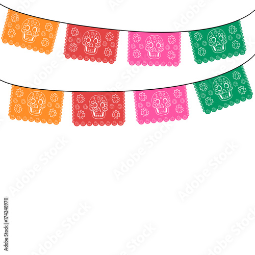 Day Of The Death Cut Out Paper Composition isolated on white background