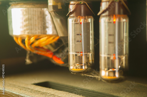 Guitar amplifier tube and transformer.