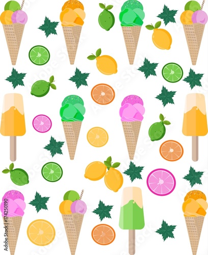 Ice cream citrus Vector background pattern illustration