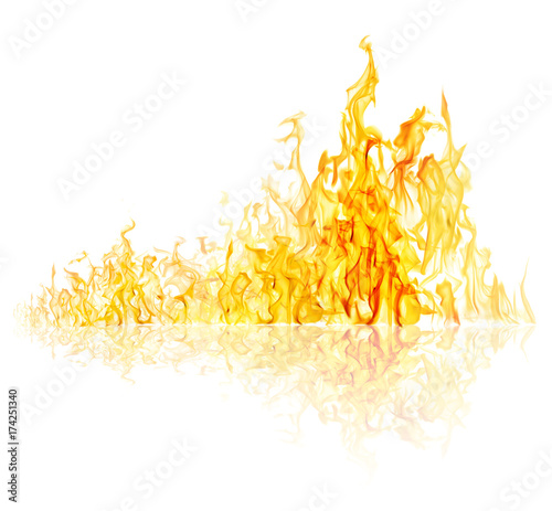 high yellow fire with reflection on white
