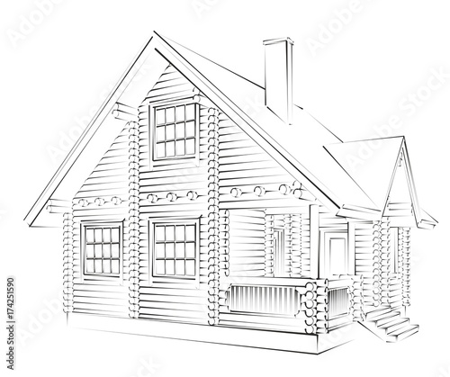 Sketch of wooden house.