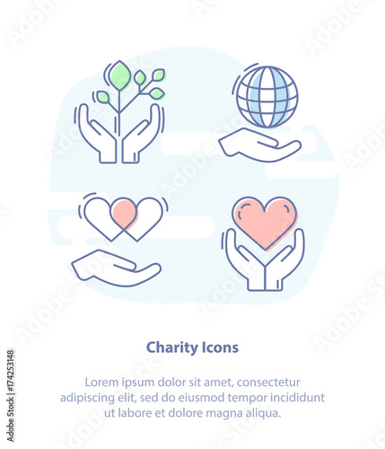 Care, Protection, Charity or Donation. Symbols: Planet, Sprout, heart in hand. 