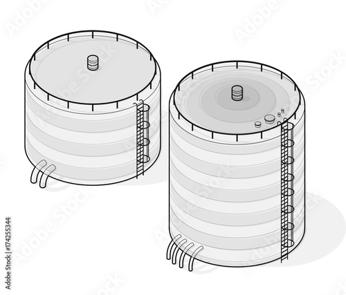 Outlined water reservoir. Water reservoir isometric building info graphic. Wire water supply resource. Pictogram industrial chemistry cleaner set with blue details. Flatten isolated master vector icon