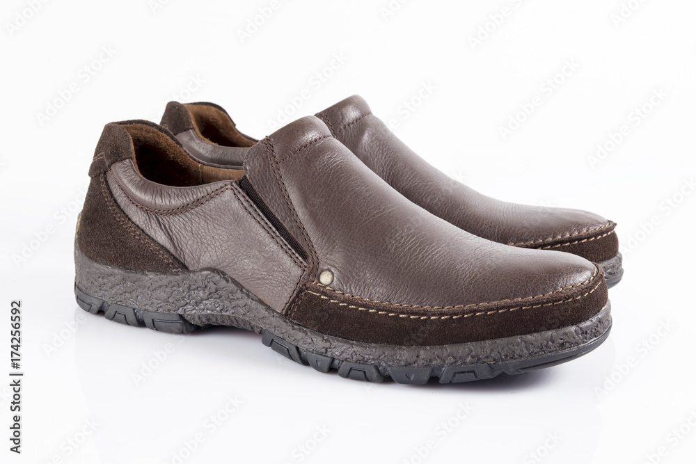 Male Brown Leather Shoe on White Background, Isolated Product. Male Brown Leather Shoe on White Background, Isolated Product.