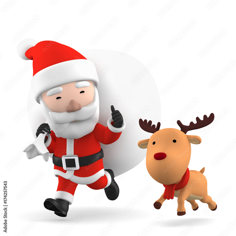 Santa Claus with reindeer, 3D illustration Santa Claus with reindeer, 3D illustration