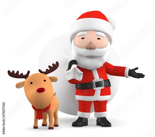 Santa Claus with reindeer  3D illustration 