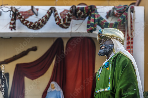 Representation of King Baltasar who brought myrrh  for baby Jesus, Christmas © Óscar
