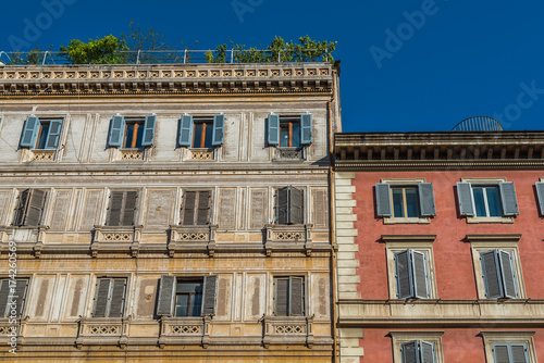 Low angle view of old buildings in historical centre of Rome a s