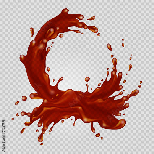 Splash of liquid. Transparent splash of liquid flow in a circle. Tea, coffee, cola, beer. Vector illustration. 