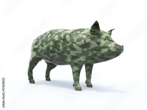 Pig colorized with camouflage material
