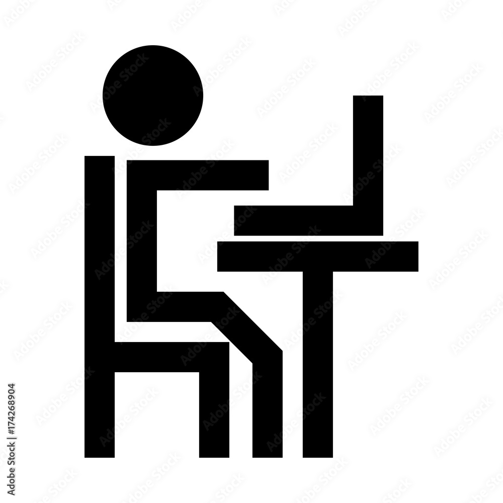 Human working at the laptop black icon . Human working at the laptop black icon .