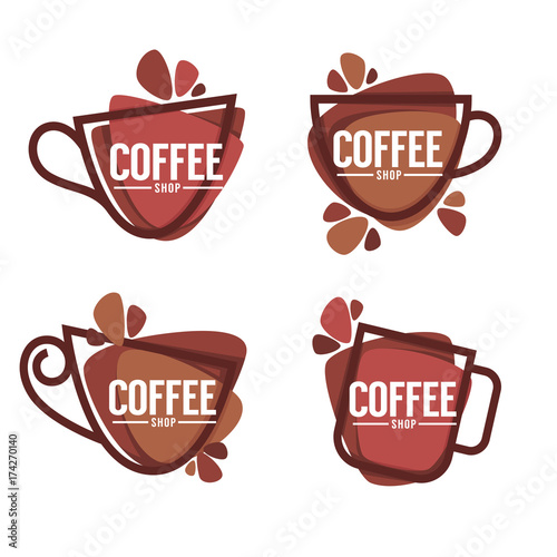  Coffee shop logo. Vector collection of hot and sweet drinks symbols and emblems