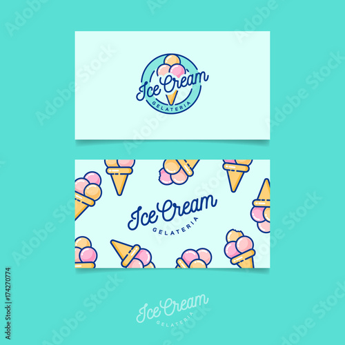 Green logo Ice cream. Italian ice cream emblem. Logo and pattern. Identity. Business card.