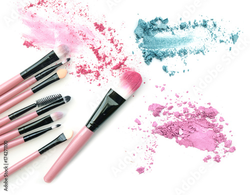 Make-up brush with colorful crushed mixed colors eyeshadows
