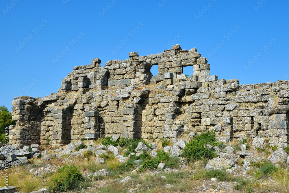 Ruins of the ancient city of Side. Ruins of pre-Roman buildings.