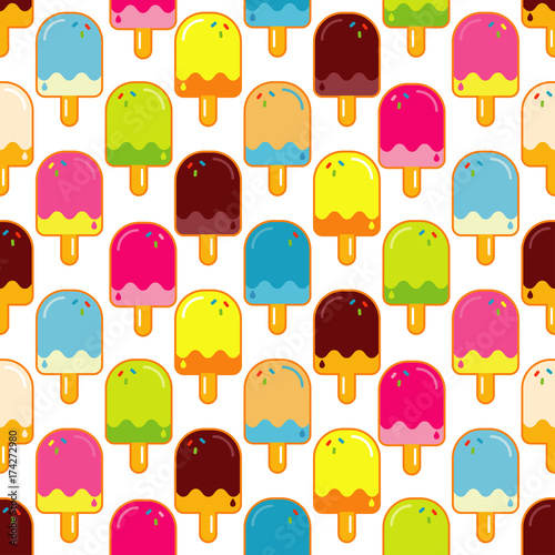 Seamless vector background with decorative Popsicle. Pattern with ice cream.  Cute cartoon Popsicle. Textile rapport.