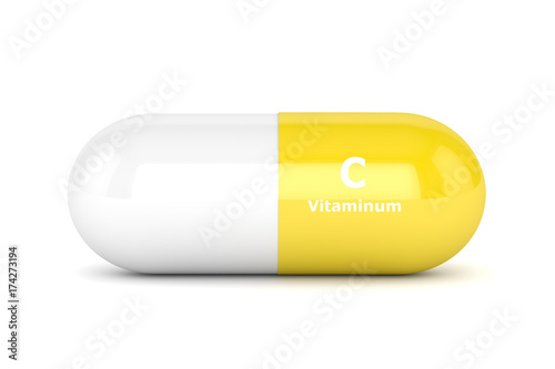 3d render of vitamin C pill over white photo